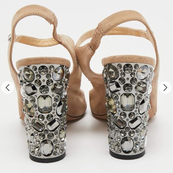 Jimmy Choo-Beige Suede & Leather Heels with multi-shape Crystals. Size 39 (US 9) - Picture 2 of 9